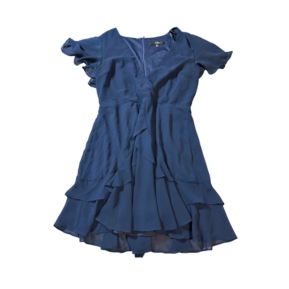NWOT Lulus Large Sweet Like You Navy Ruffled Mini Dress Navy Blue Short Sleeve - Picture 3 of 9